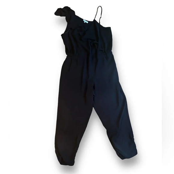 Parker Addison Black Spaghetti Strap Cropped Jumpsuit Romper Women's Size 12 - Picture 7 of 15